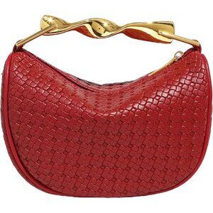 Elegant Red Woven Shoulder Bag with Gold Handle